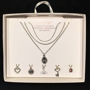 3 Silver Necklaces and 5 Interchangeable Charms